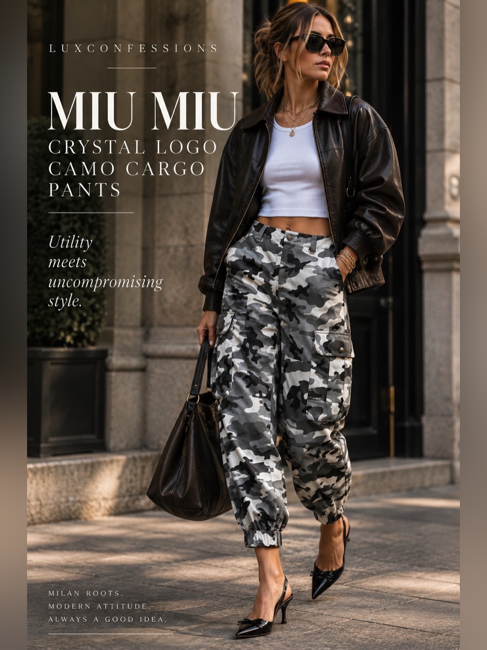 Miu Miu 2018 Crystal Logo Camo Cargo Pants MP1276 IT 40 Italy